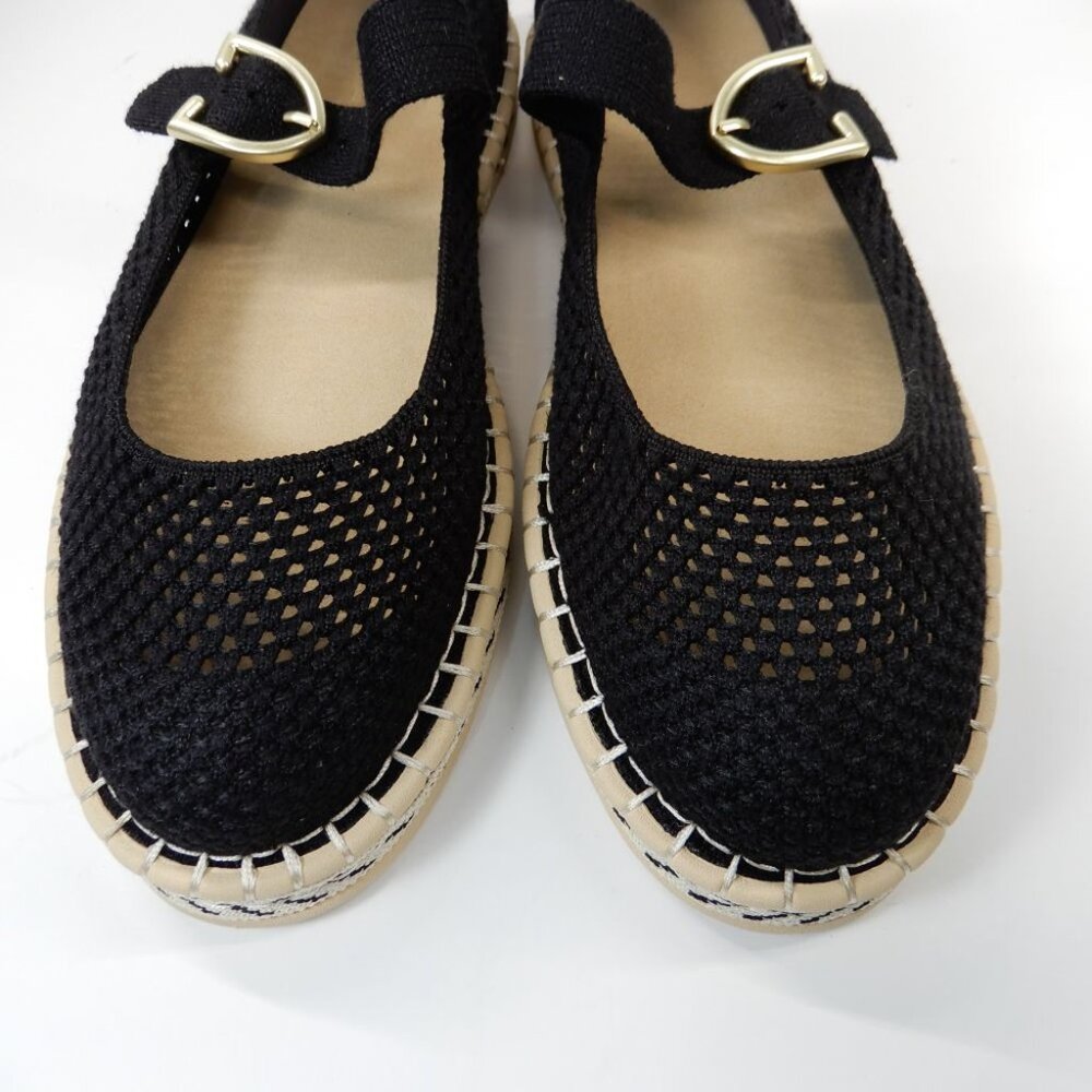 Rothy's Black Mary Jane Espadrille Flats with Gold Buckle - Picture 7 of 16